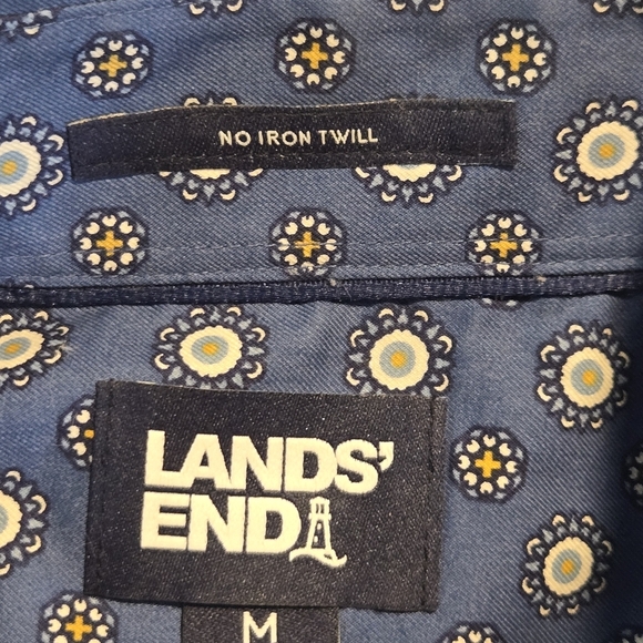 Lands End Traditional Fit No Iron Twill Mens Geo Print Button Shirt 15 - 15 1/2 - Picture 14 of 15